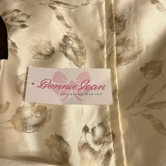 NWT Bonnie Jean Girls Ivory Party Dress w/ Gold Foiled Floral Print.